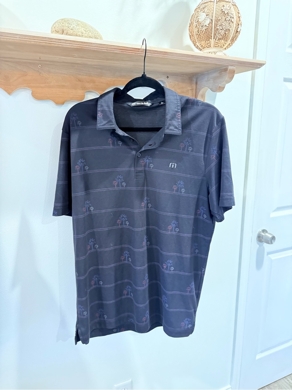 Travis Mathew Men's Charcoal Polo with Subtle Palm Motif